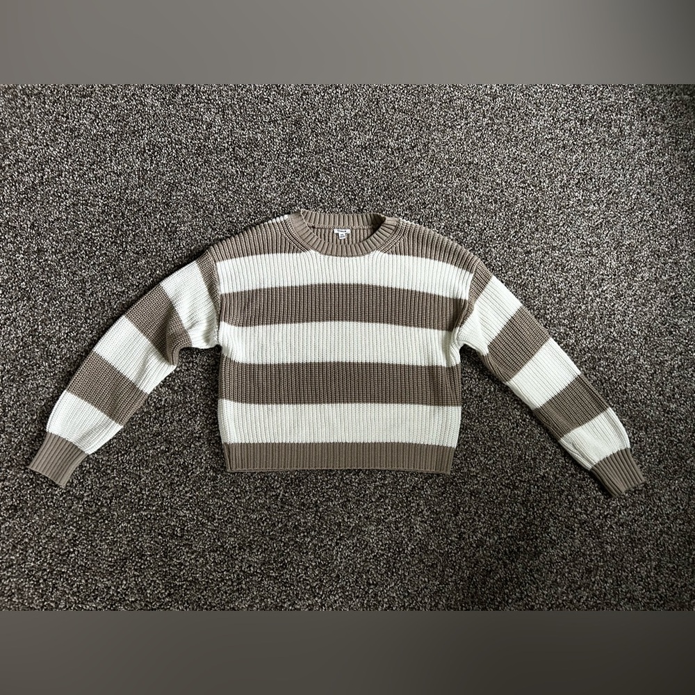 Garage Brown and Cream Crew Neck Sweater Size S